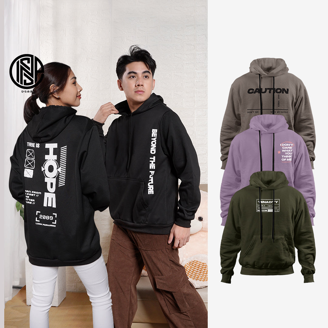 INSPI Typographic Hoodie Jacket for Men with Pockets Korean Style Printed Pullover Unisex Hoodies