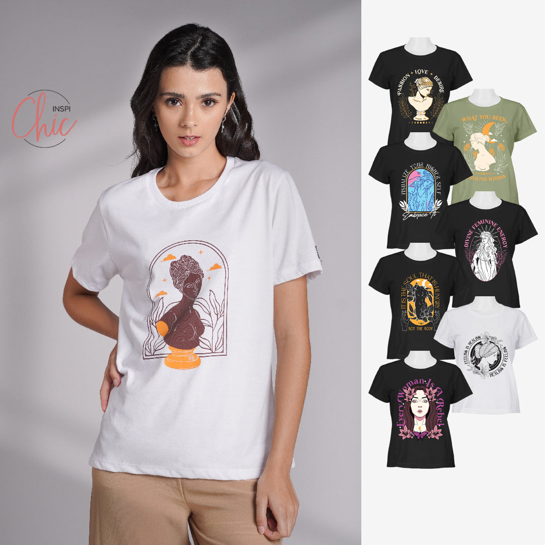 INSPI Chic Goddess Round Neck Graphic T Shirt for Women Korean Trendy Tops Women Tees Summer Outfit Rebel