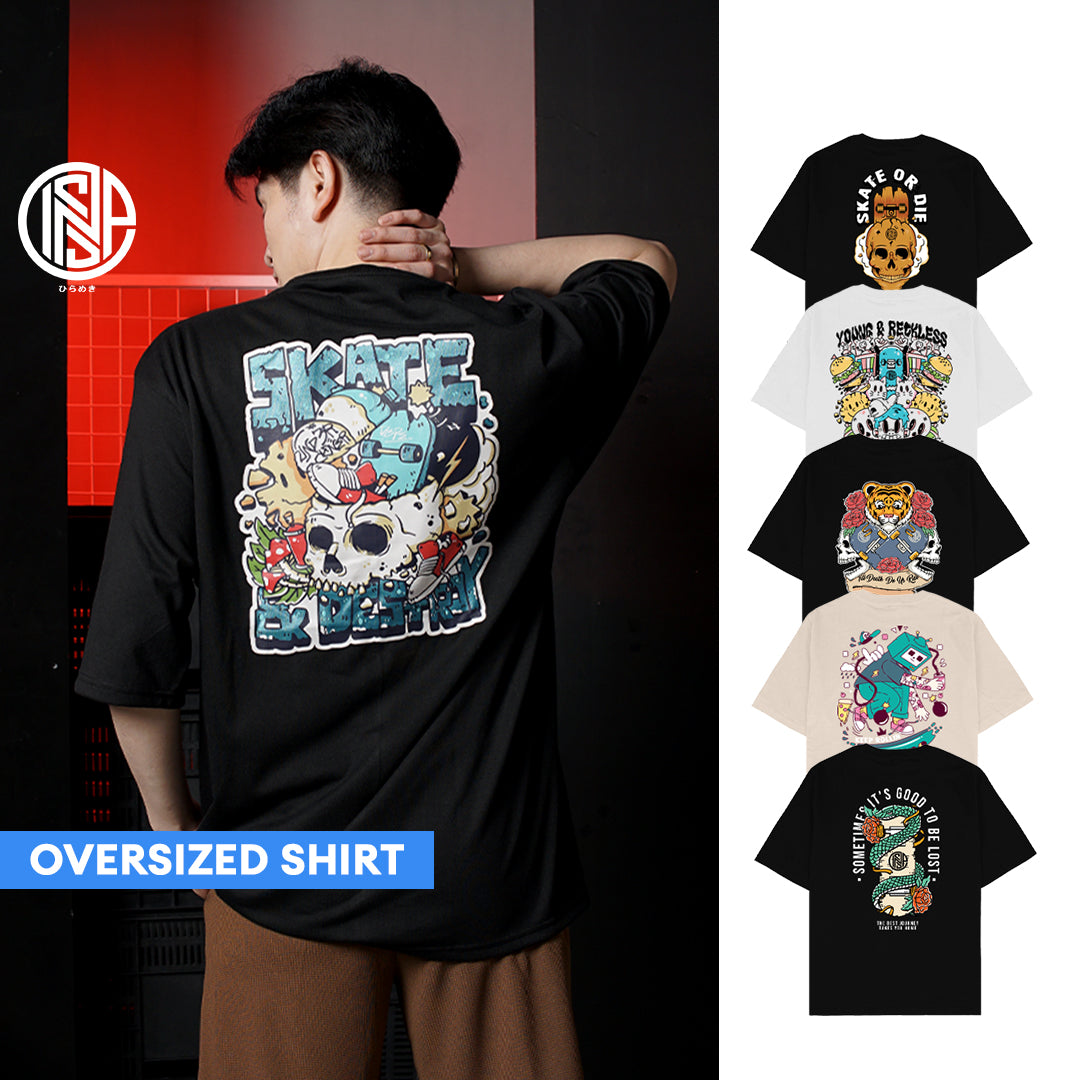 INSPI Skater Oversized Keep Rollin Tshirt for Men Trendy Tops for Women Couple Shirt Plus Size Top Graphic Tees