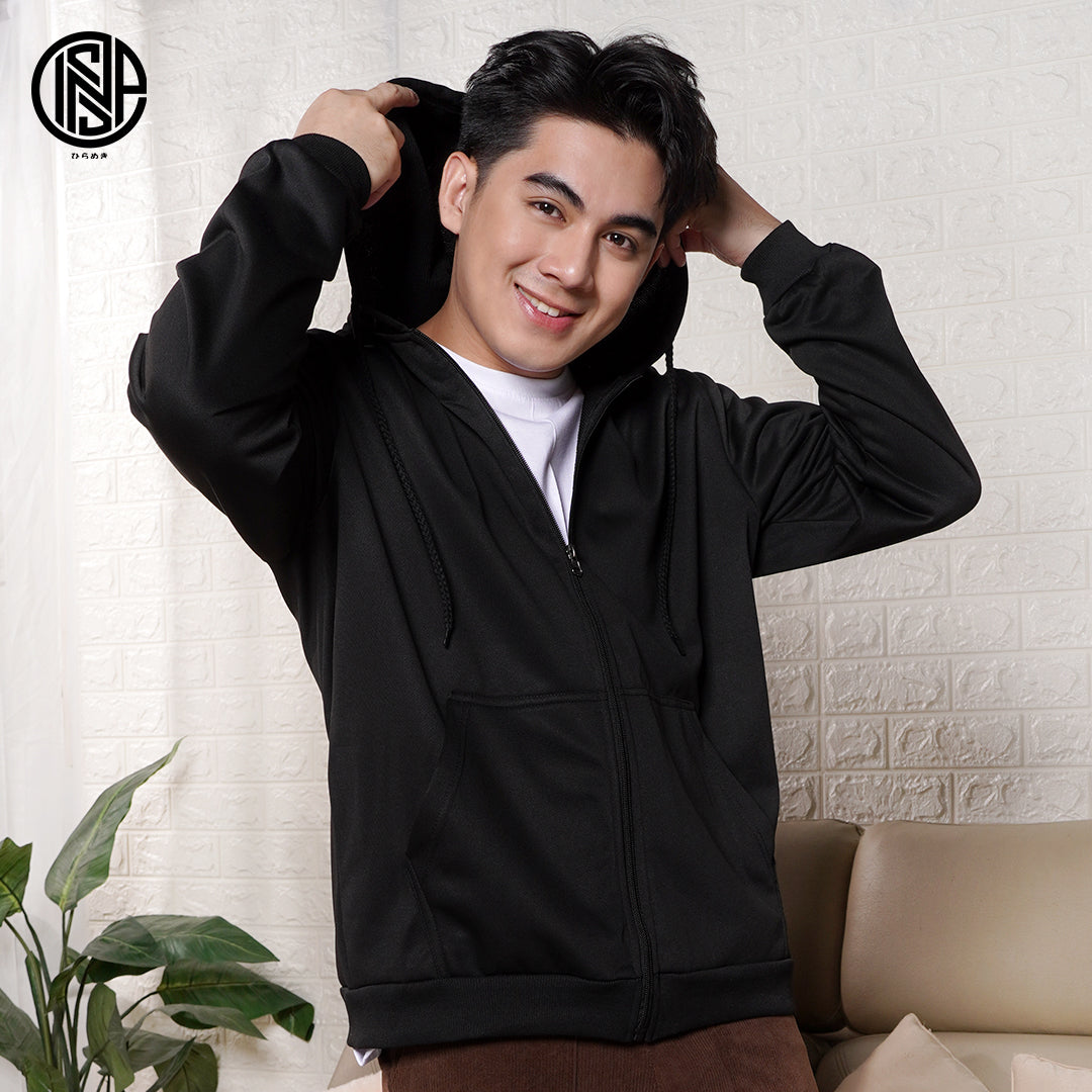 INSPI Plain Hoodie Jacket For Men with Pockets and Zipper Korean Tops For Women Black