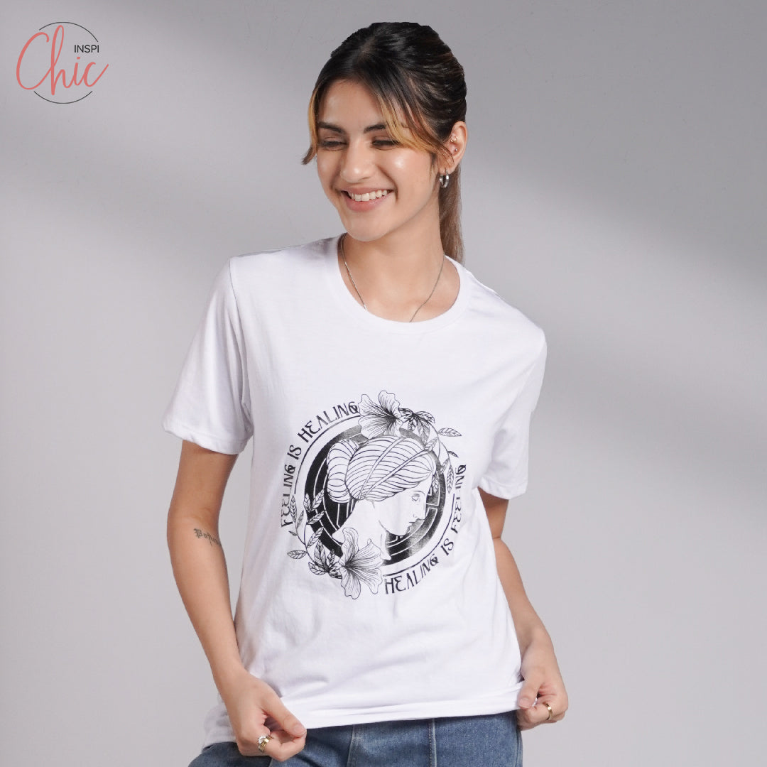INSPI Chic Goddess Round Neck Graphic T Shirt for Women Korean Trendy Tops Women Tees Summer Outfit Healing