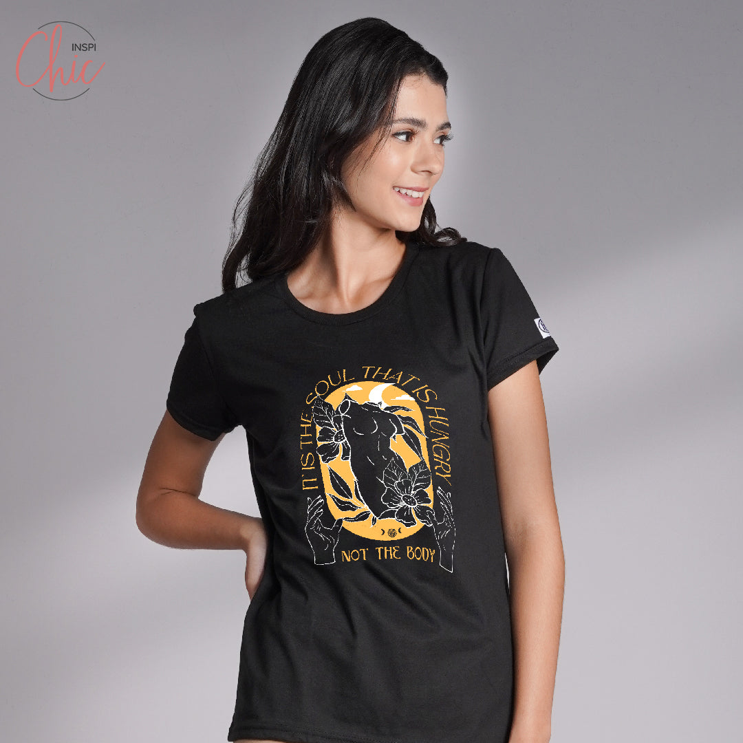 INSPI Chic Goddess Round Neck Graphic T Shirt for Women Korean Trendy Tops Women Tees Summer Outfit Hungry