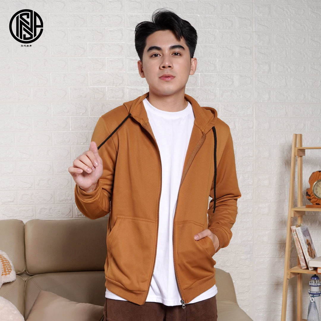 INSPI Plain Hoodie Jacket For Men with Pockets and Zipper Korean Tops For Women Caramel.