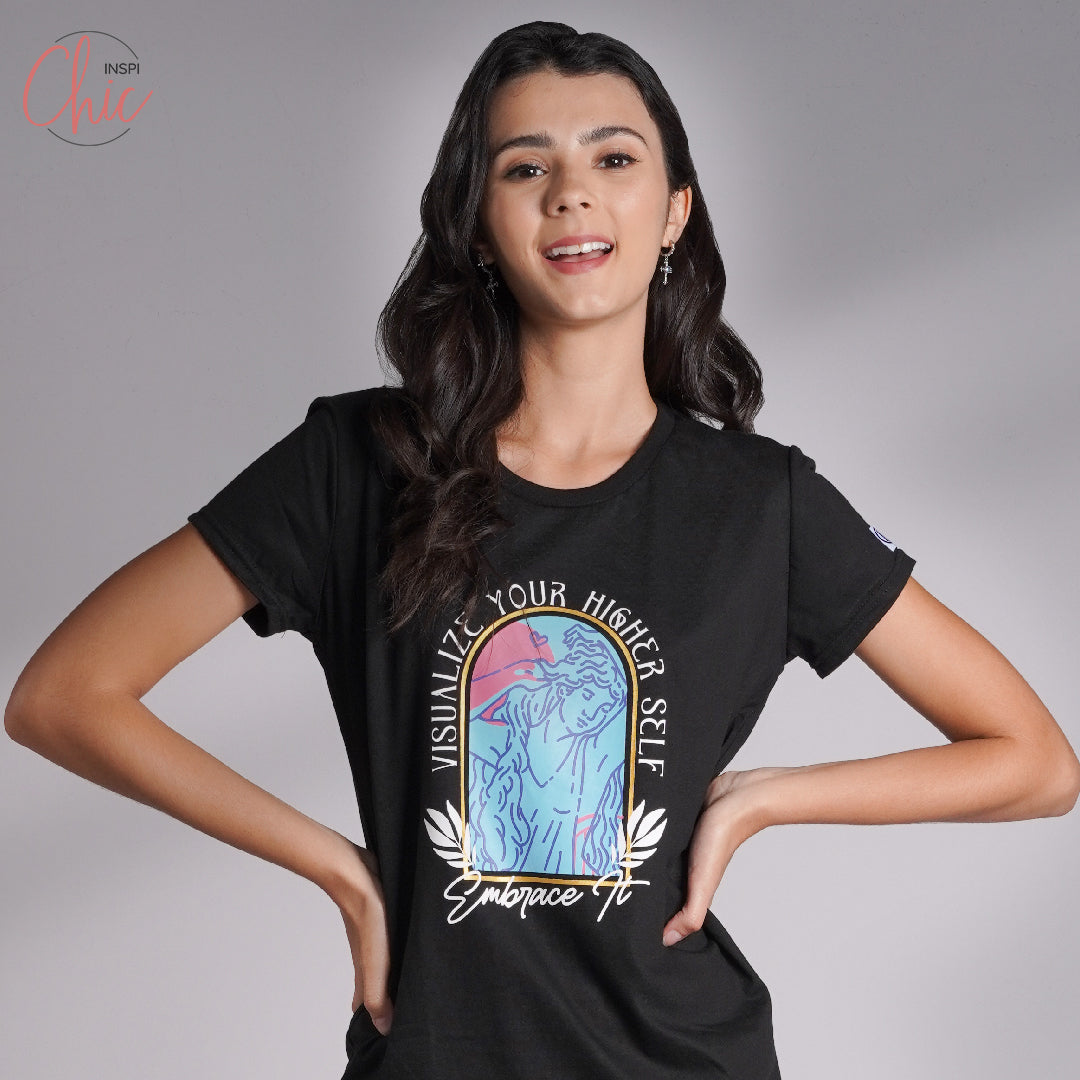INSPI Chic Goddess Round Neck Graphic T Shirt for Women Korean Trendy Tops Women Tees Summer Outfit Higher Self