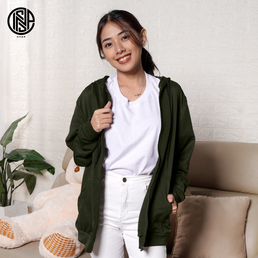 INSPI Plain Hoodie Jacket For Men with Pockets and Zipper Korean Tops For Women Olive