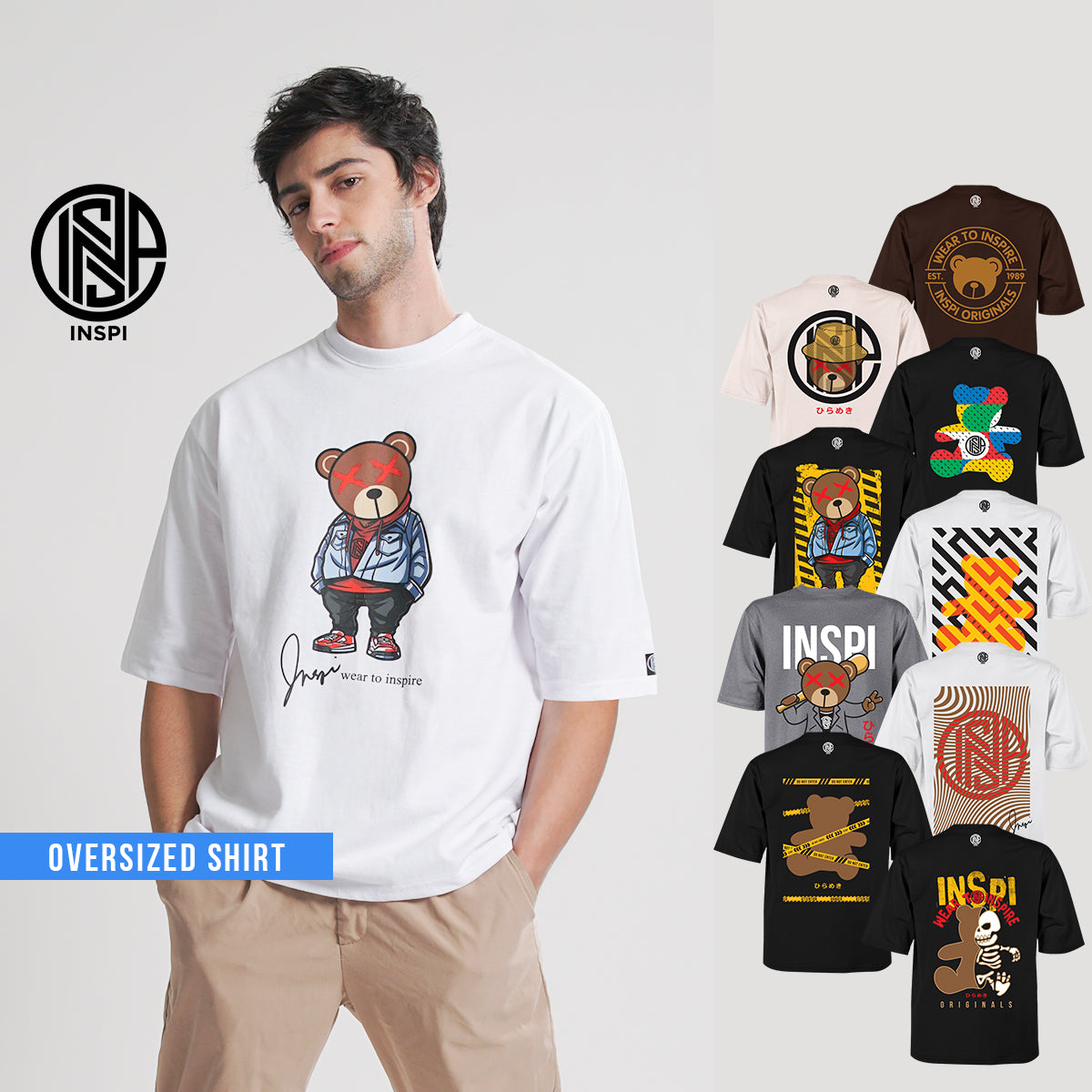 INSPI Originals Bear Oversized Tshirt Bucket Hat Tees