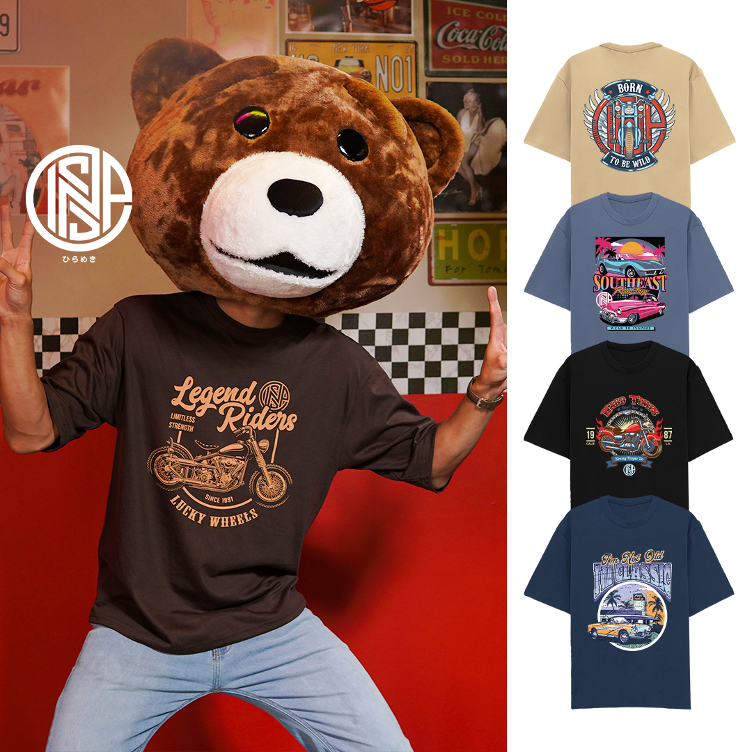 INSPI Vintage Biker Club Oversized Shirt for Men and Women Casual Crew Neck Plus Size Korean Top Trendy Tops