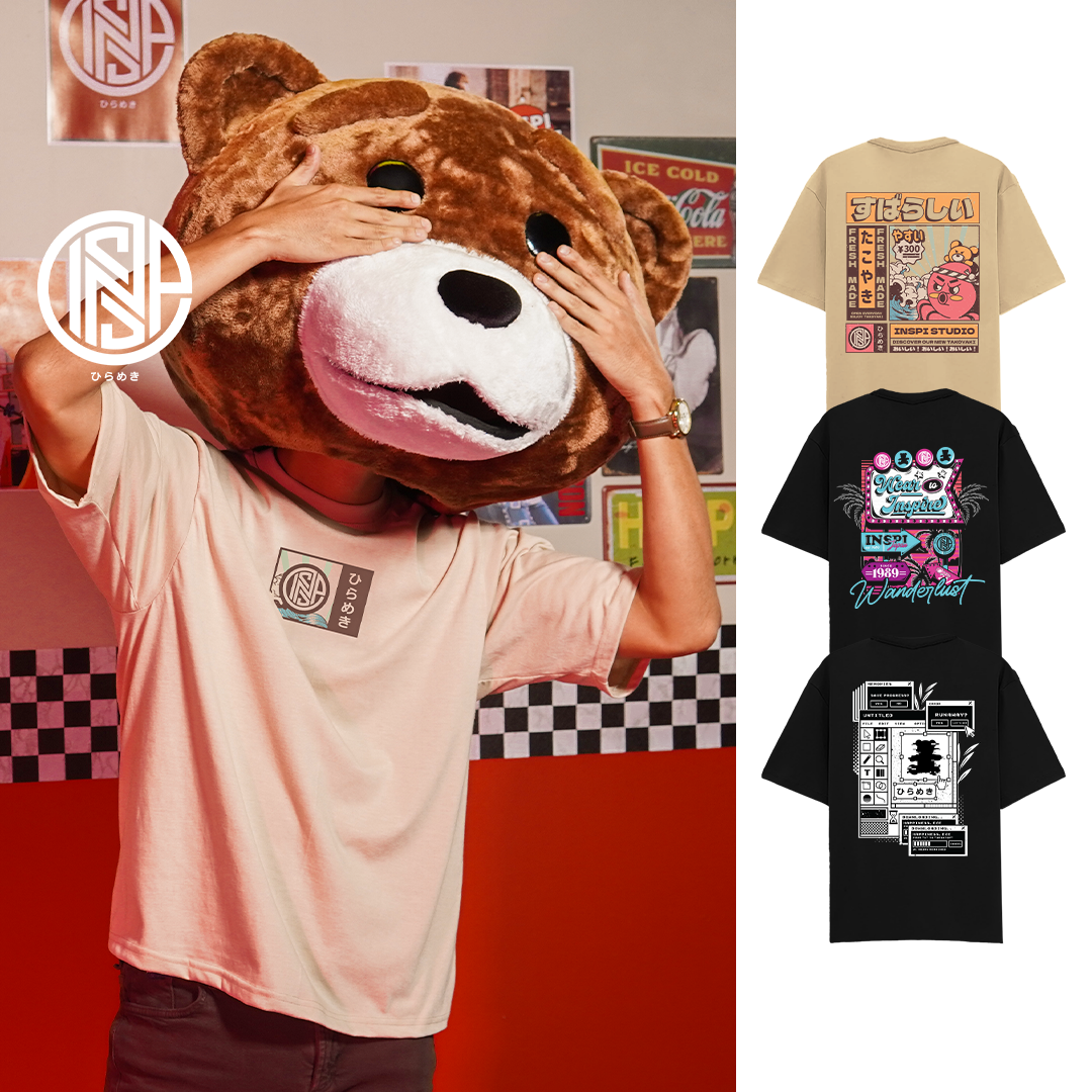 INSPI Bear Classic Monitor Oversized Tshirt for Men Vintage Trendy Tops for Women Couple Shirt Plus Size Top