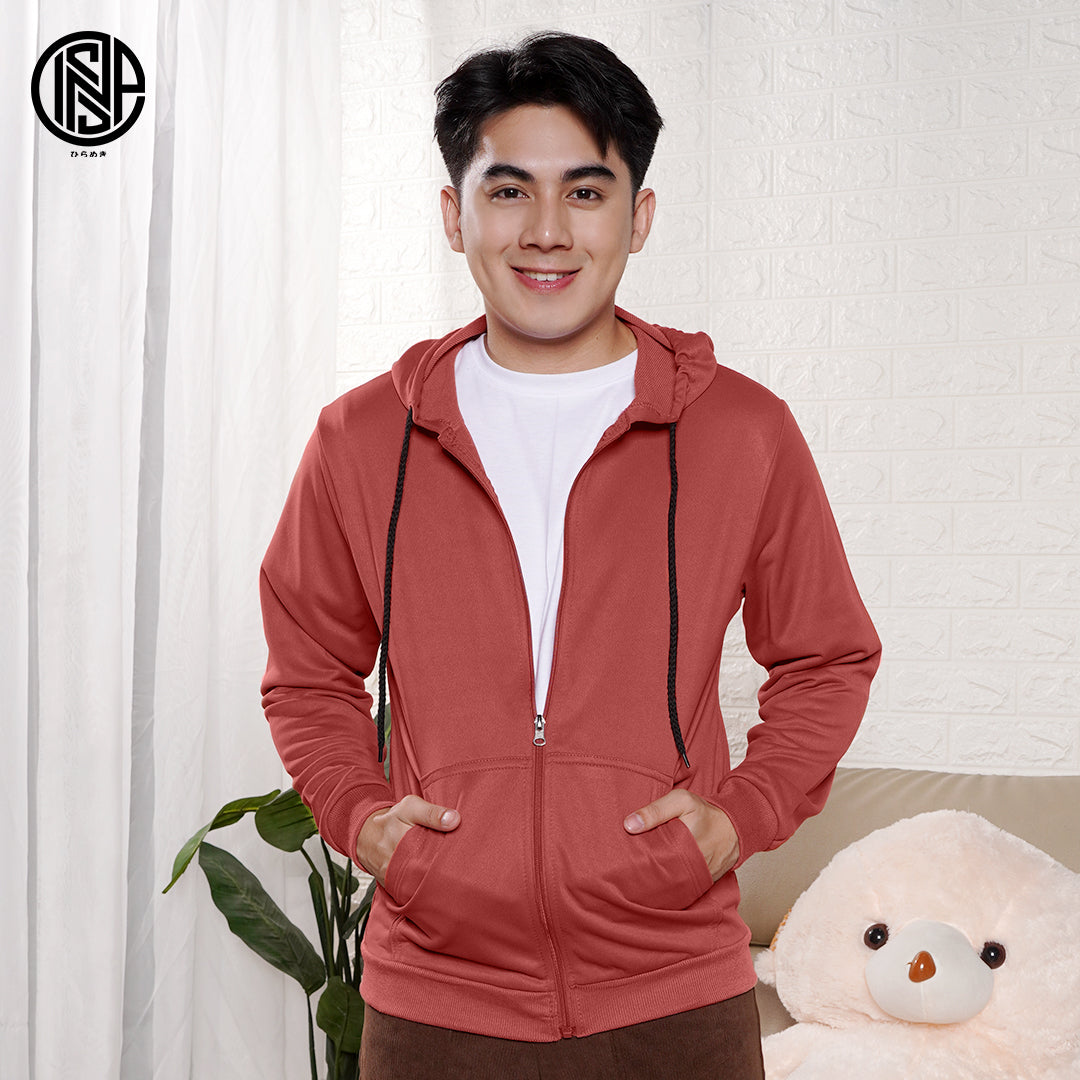 INSPI Plain Hoodie Jacket For Men with Pockets and Zipper Korean Tops For Women Rosewood