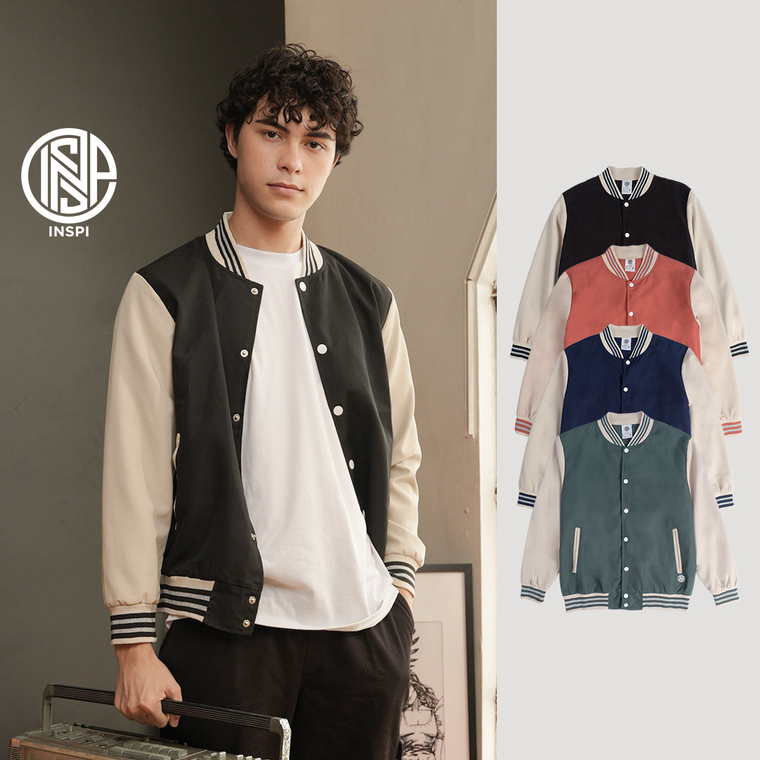 INSPI Varsity Jacket Navy Blue For Men and Women with Buttons and Pockets Korean Bomber Baseball Jersey Line