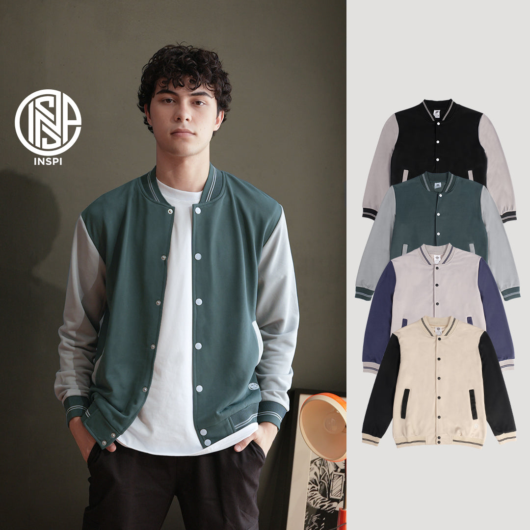 INSPI Varsity Jacket Baseball Gray Jersey For Men and Women w/ Buttons and Pockets Korean Bomber Jackets