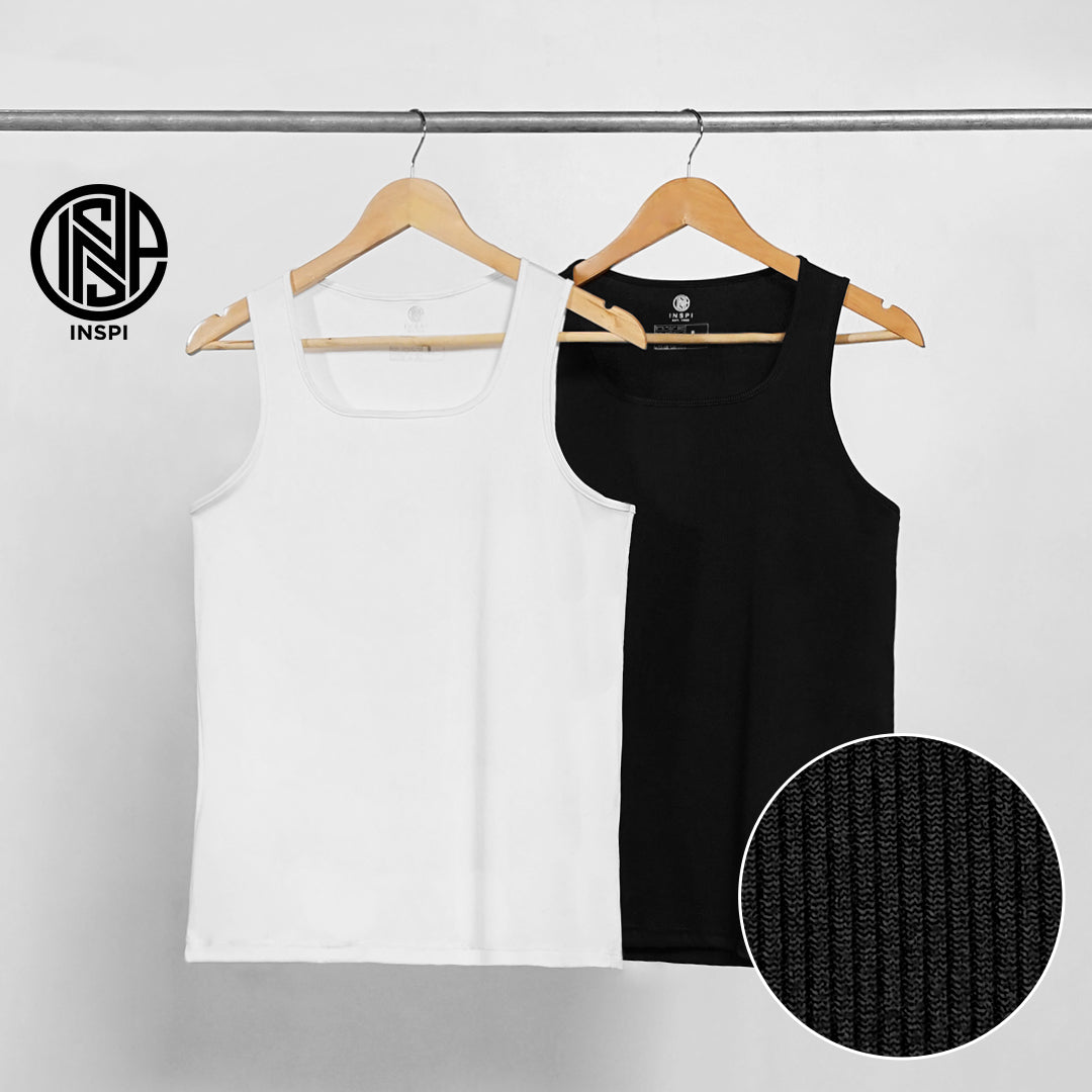 INSPI Gym Ribbed Sando For Men Body Fit Sleeveless Muscle Tank Top For Women Black White Collection Basic Activewear