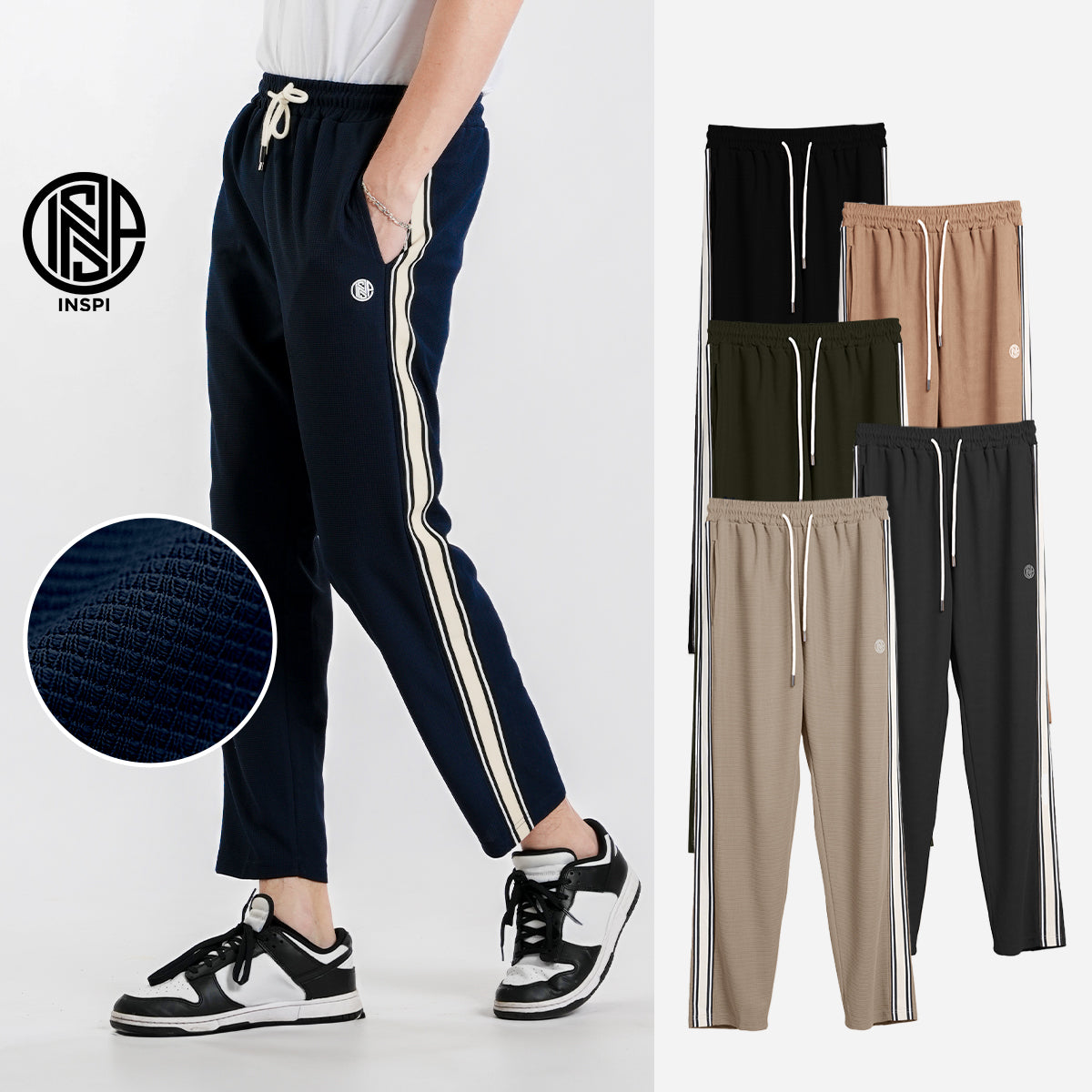INSPI Waffle Pants with Drawstring and Pockets for Men and Women.