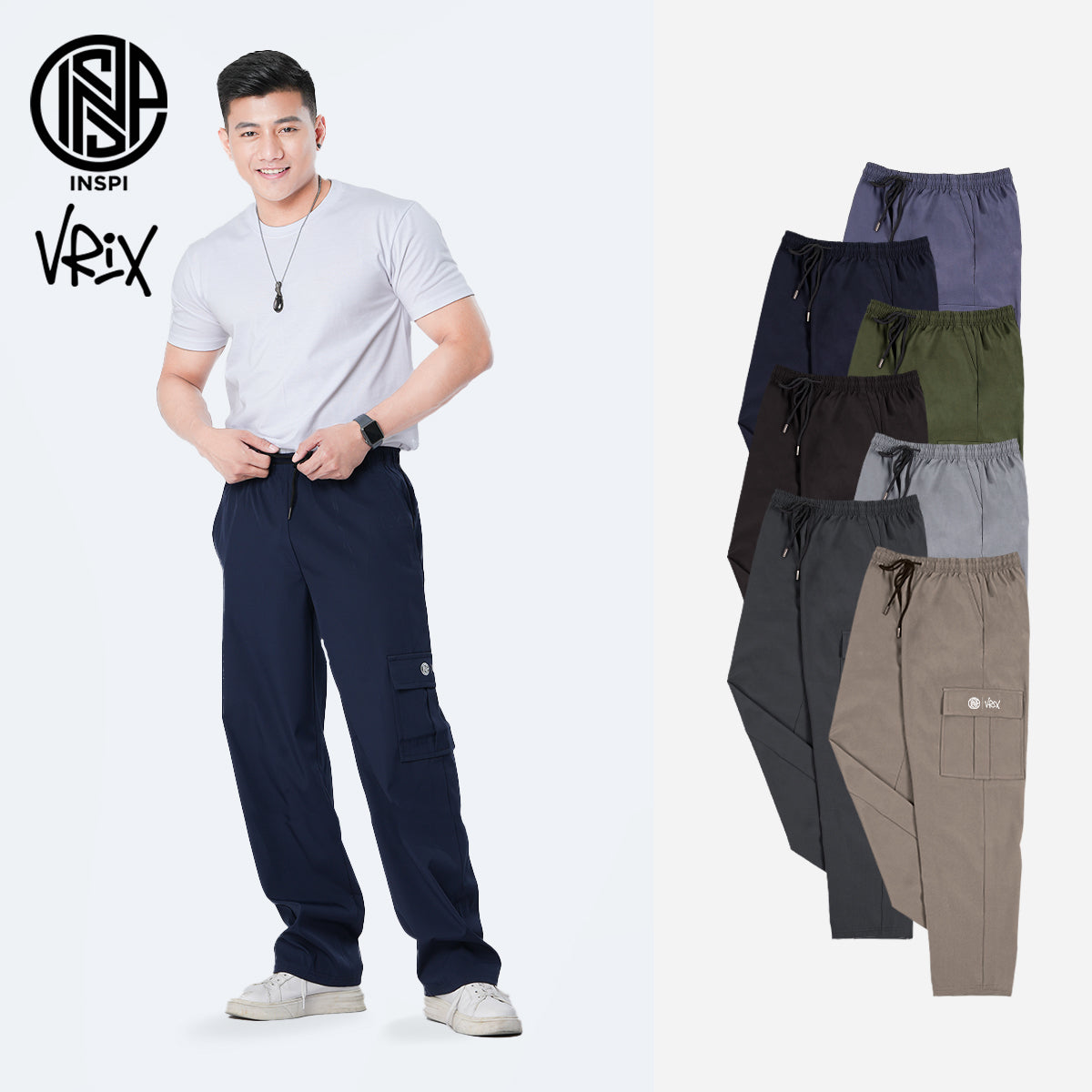 INSPI x Vrix Cargo Pants with Drawstring and Pockets.