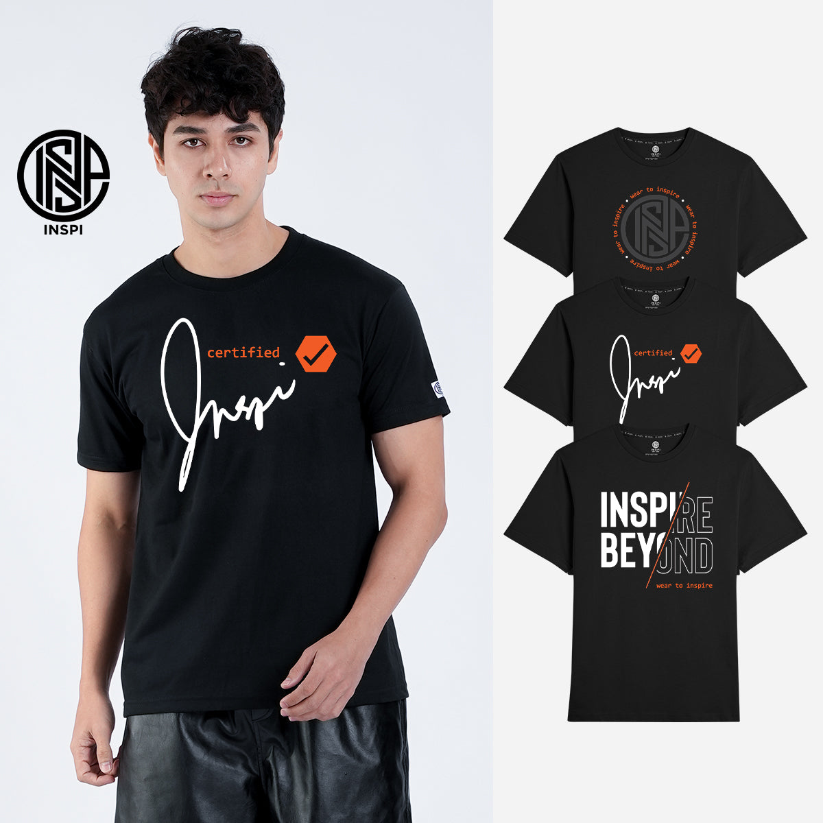INSPI Signature Collection Round Neck Printed Tshirt For Men Minimalist Graphic Outfits For Women Graphic Black Tops