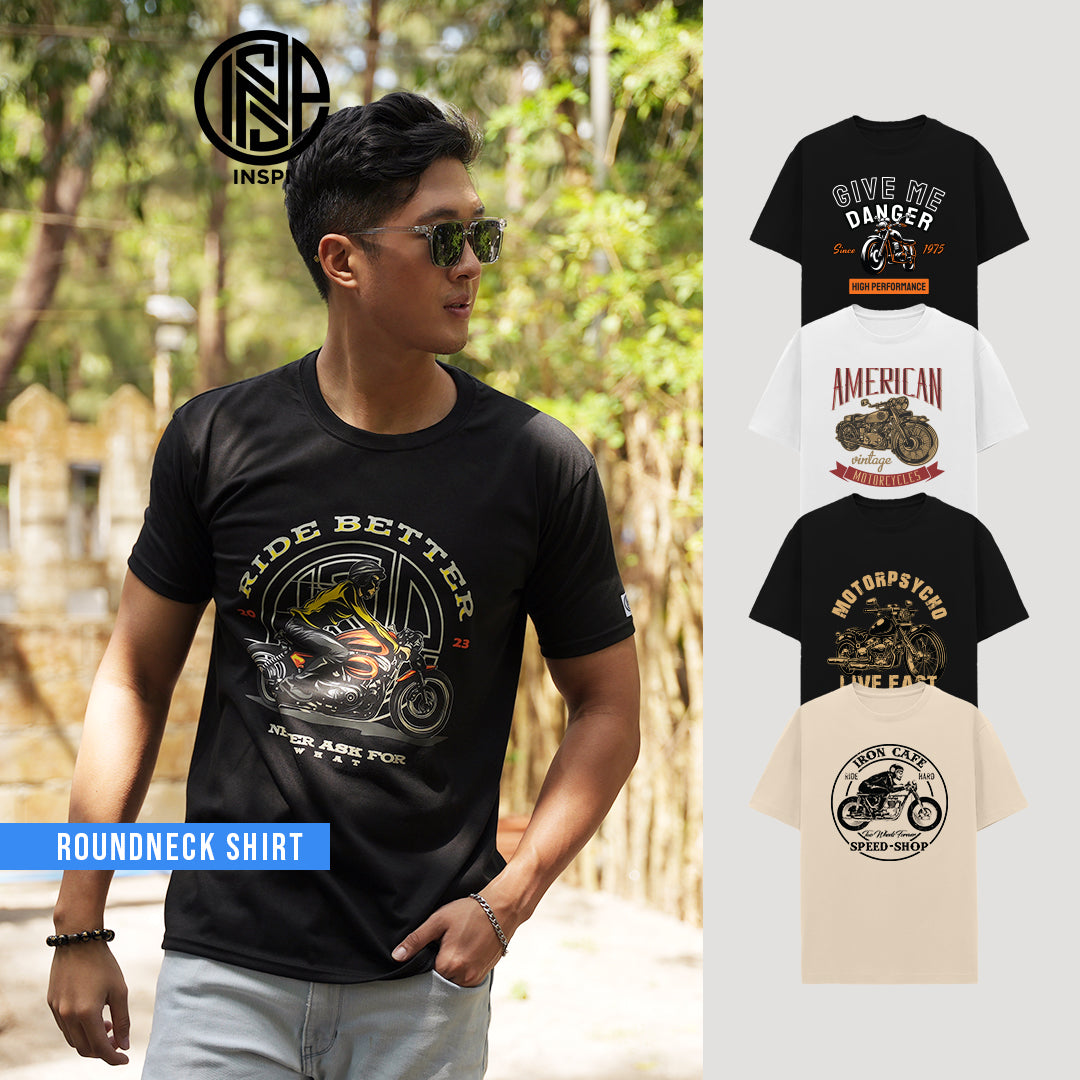 INSPI Motorbike Collection Graphic Tshirt for Men Korean Trendy Tops For Women Summer Printed Tees Danger