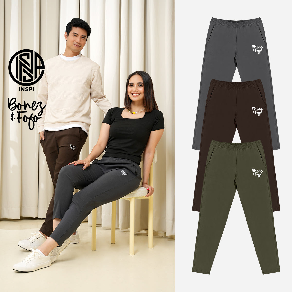 INSPI x Bonez & Fofo Trouser Pants for Men and Women with Side Pockets and Drawstring Collection High Waist Pant Pantalon