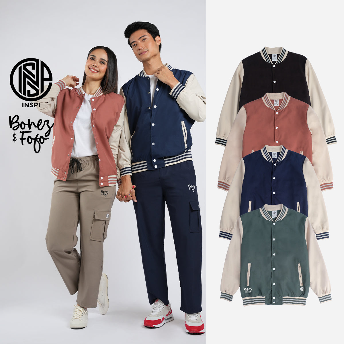 INSPI x Bonez & Fofo Varsity Jacket for Men Baseball Jersey Line with Buttons and Pockets Collection Trendy Jackets for Women