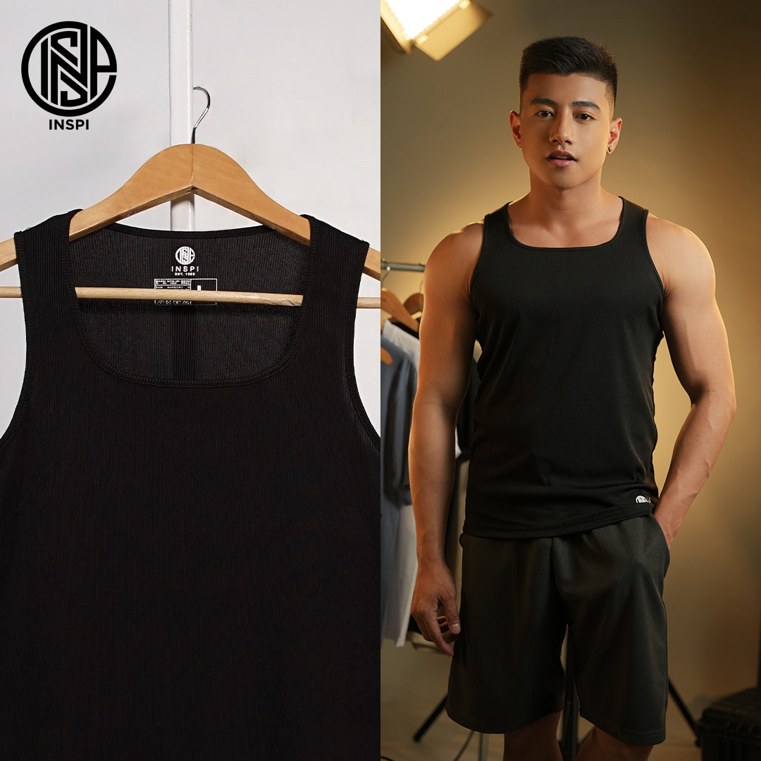 INSPI x Vrix Ribbed Sando for Men Gym Workout Outfit Mens Tanks Black Tank Tops for Women