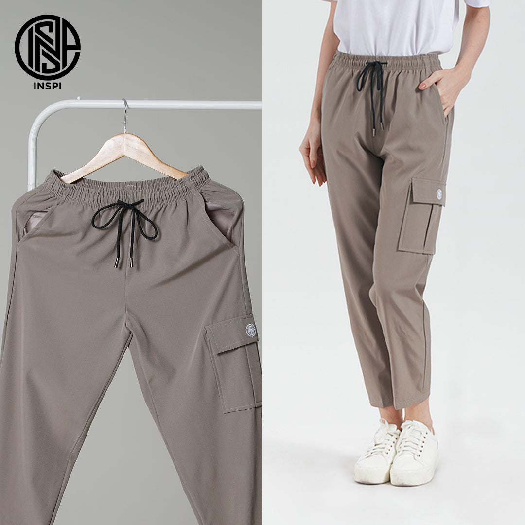 INSPI Cargo Pants Khaki for Men Women with Pocket and Drawstring Straight Cut Plain Trouser Pant Pantalon