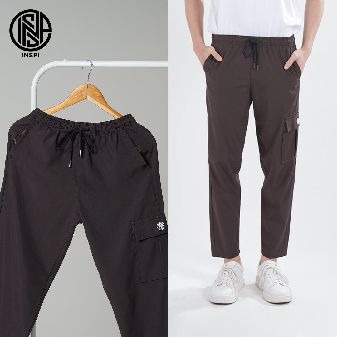 INSPI Cargo Pants Khaki for Men Women with Pocket and Drawstring Straight Cut Plain Trouser Pant Pantalon