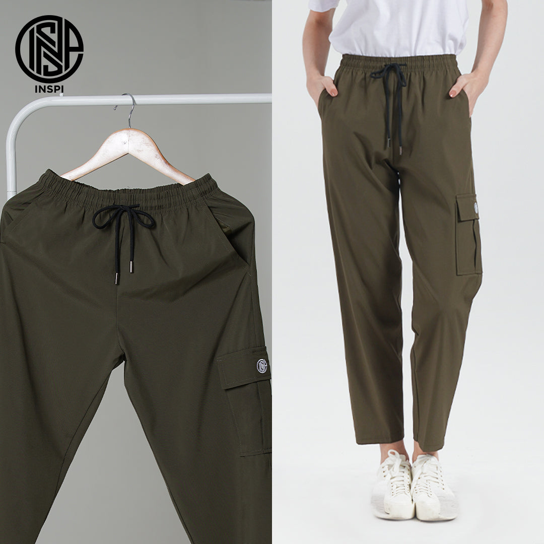 INSPI Cargo Pants Khaki for Men Women with Pocket and Drawstring Straight Cut Plain Trouser Pant Pantalon