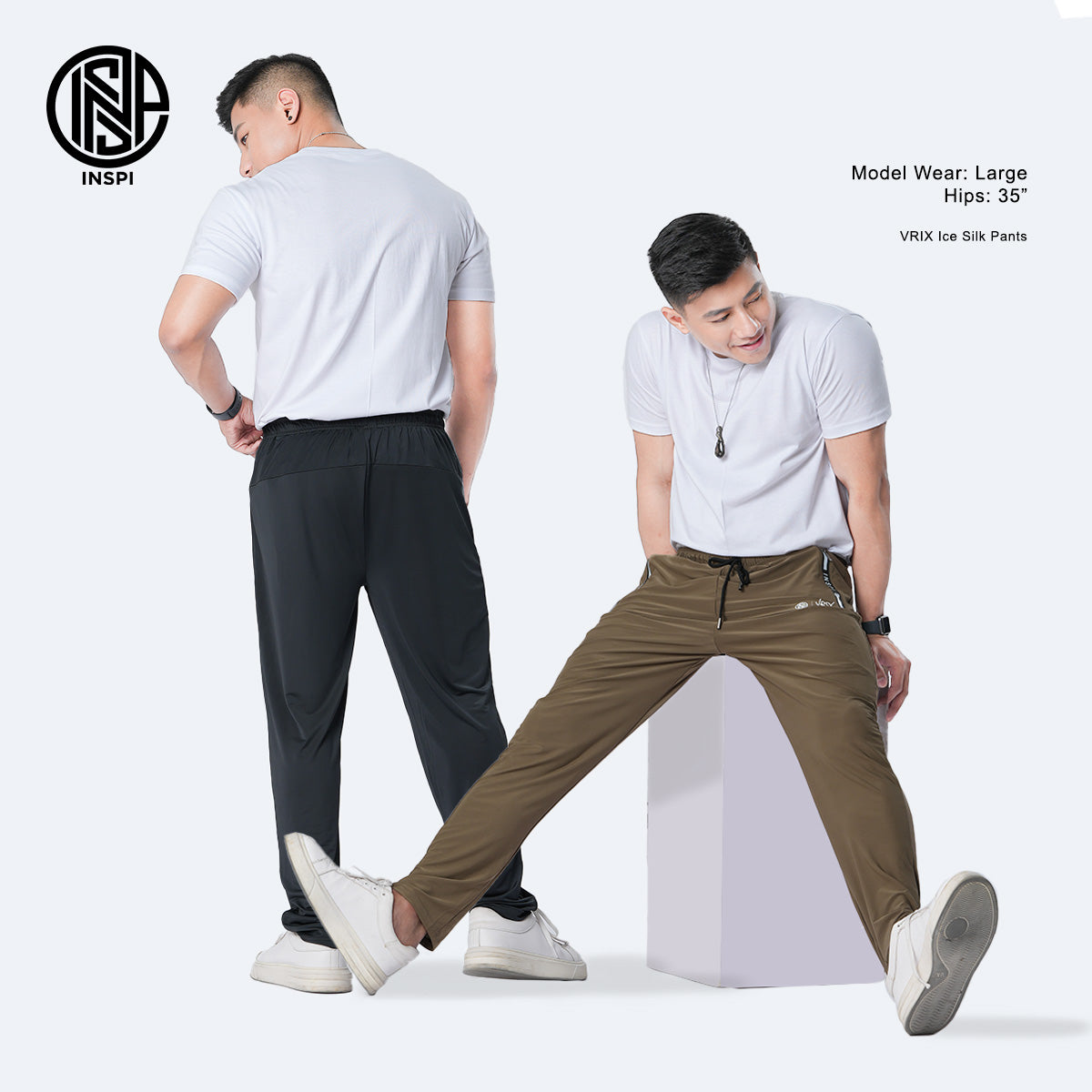 INSPI x Vrix Ice Silk Pants with Drawstring and Pockets Light Brown