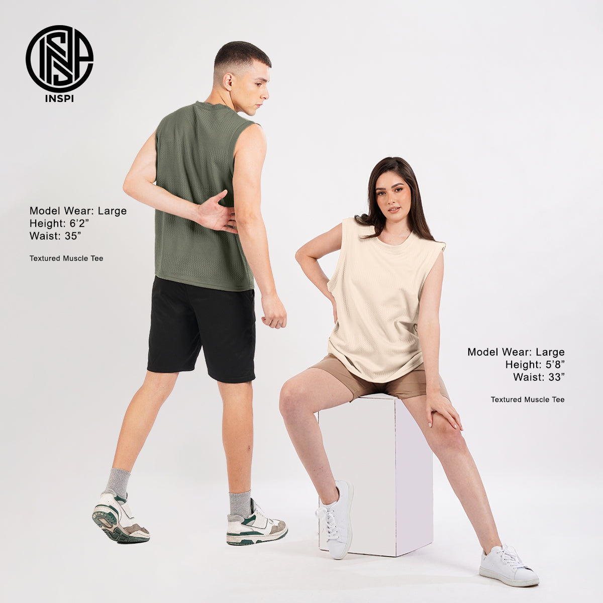 INSPI Textured Muscle Tee Collection For Men Sleeveless Stripe Black Tank Top Sando For Women Gym Workout Clothes Exercise Outfit