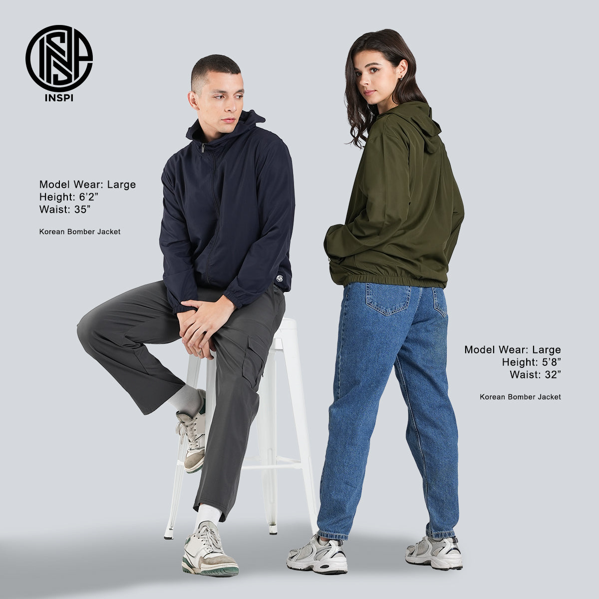 INSPI Originals Windbreaker Bomber Jacket for Men & Women w/ Zipper & Pockets Quick-Dry Hoodies Plain Motorcycle Coat 8