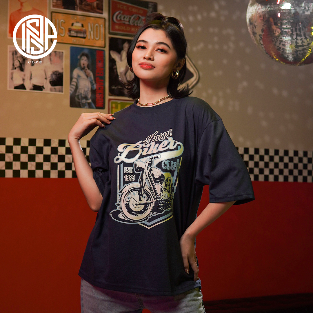 INSPI Vintage Biker Club Oversized Shirt for Men and Women Casual Crew Neck Plus Size Korean Top Trendy Tops