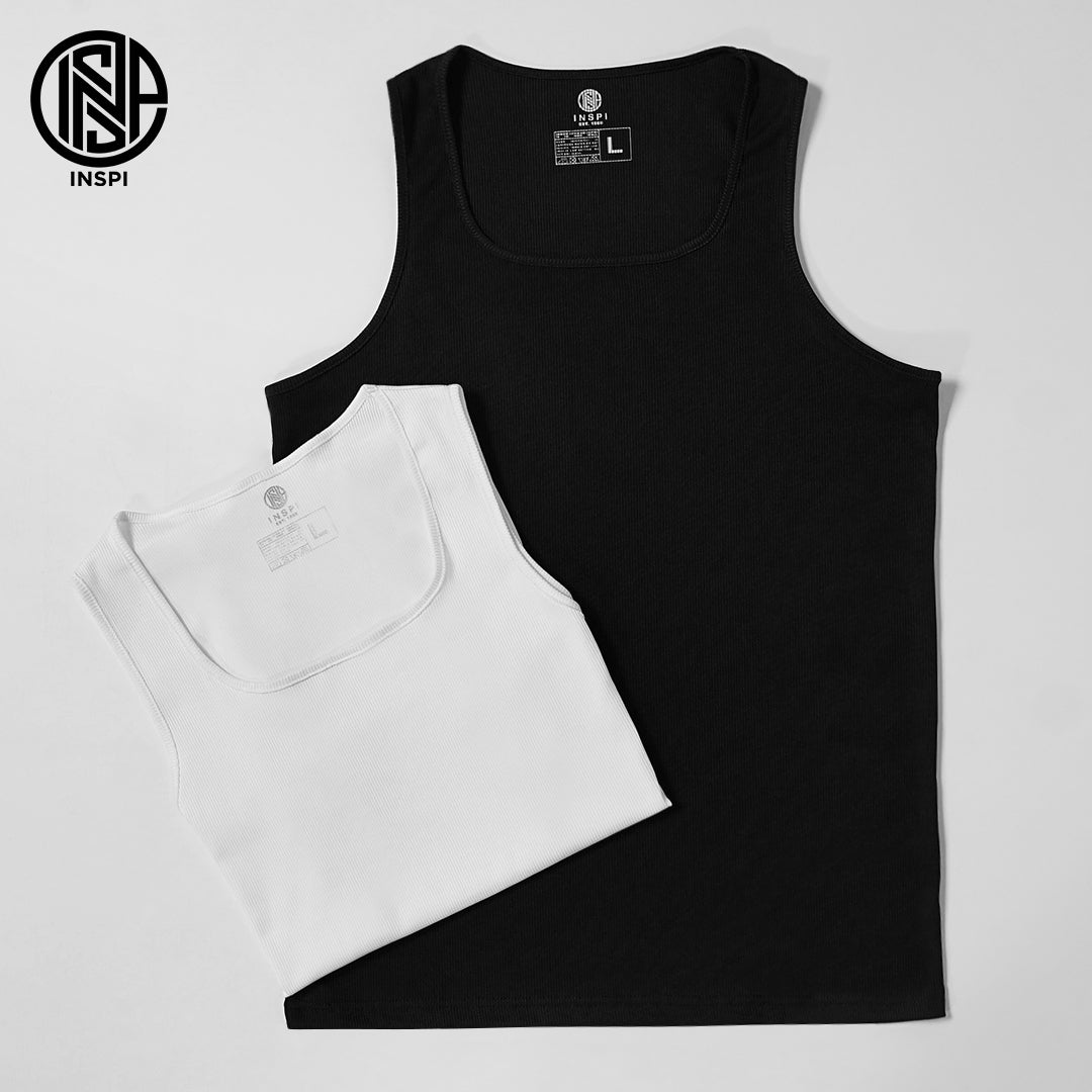 INSPI Gym Ribbed Sando For Men Body Fit Sleeveless Muscle Tank Top For Women Black White Collection Basic Activewear