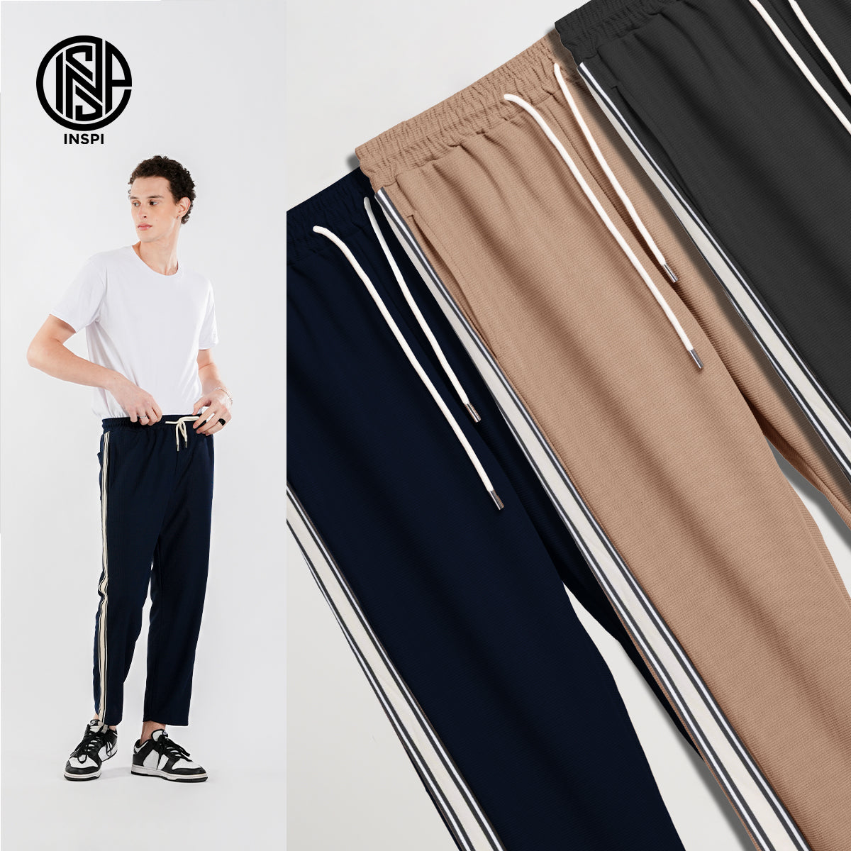 INSPI Waffle Pants with Drawstring and Pockets for Men and Women.
