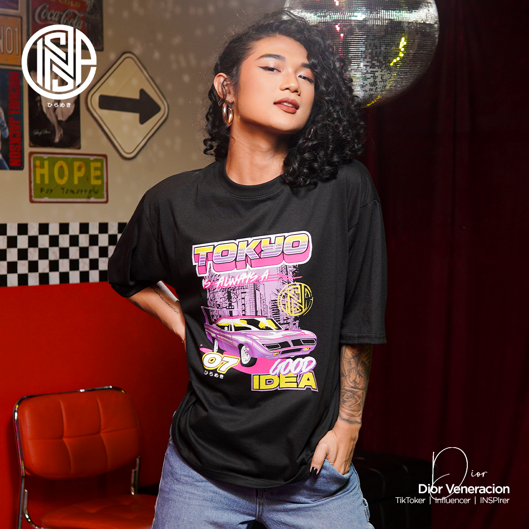 INSPI Vintage Tokyo Oversized Shirt for Men and Women Casual Crew Neck Plus Size Korean Top Trendy Tops