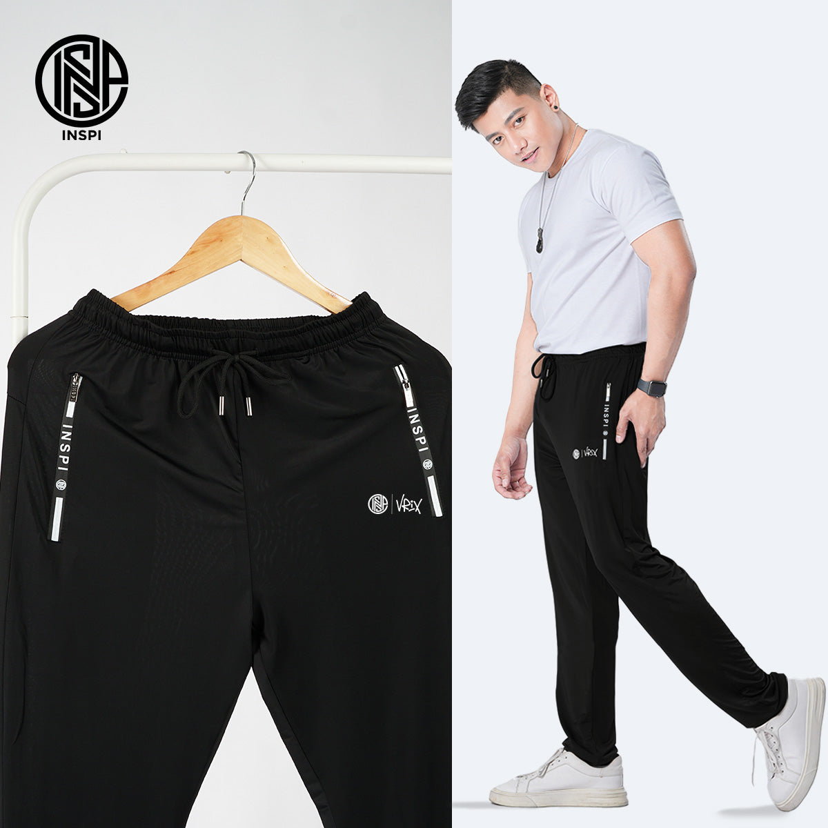 INSPI x Vrix Ice Silk Pants with Drawstring and Pockets Black