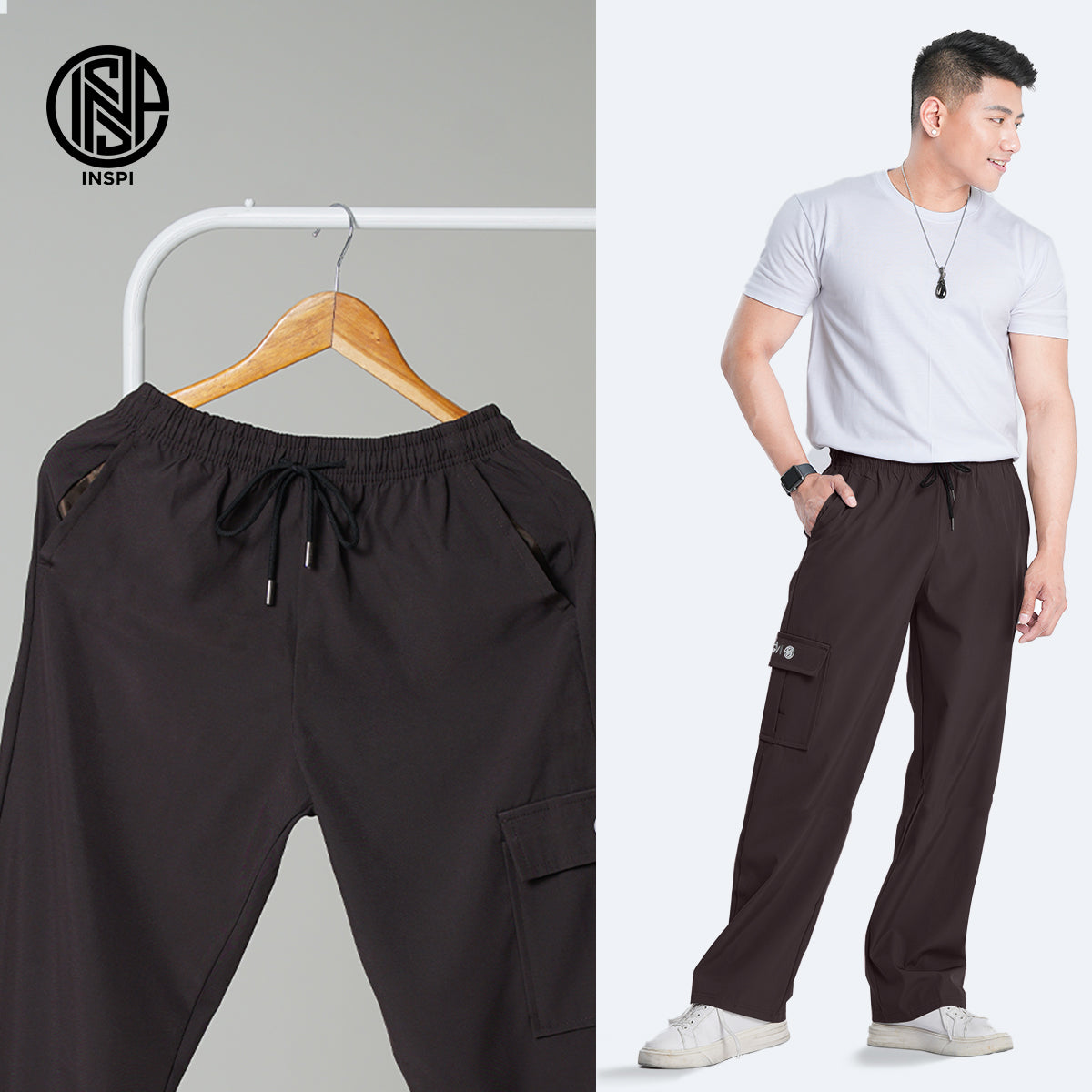 INSPI x Vrix Cargo Pants with Drawstring and Pockets.