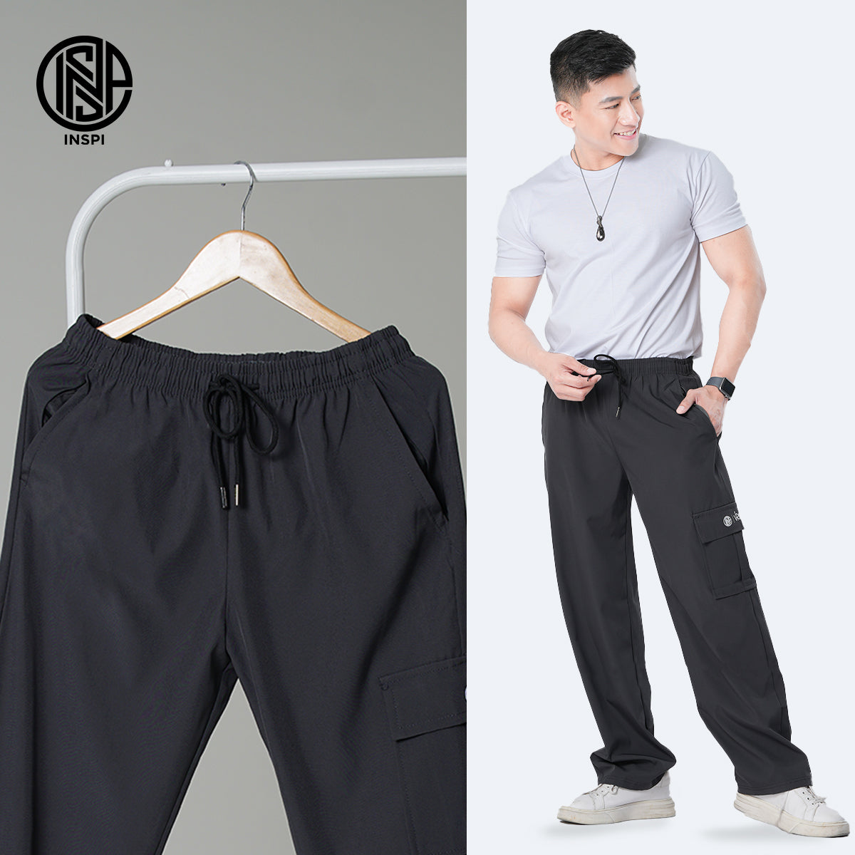 INSPI x Vrix Cargo Pants with Drawstring and Pockets.