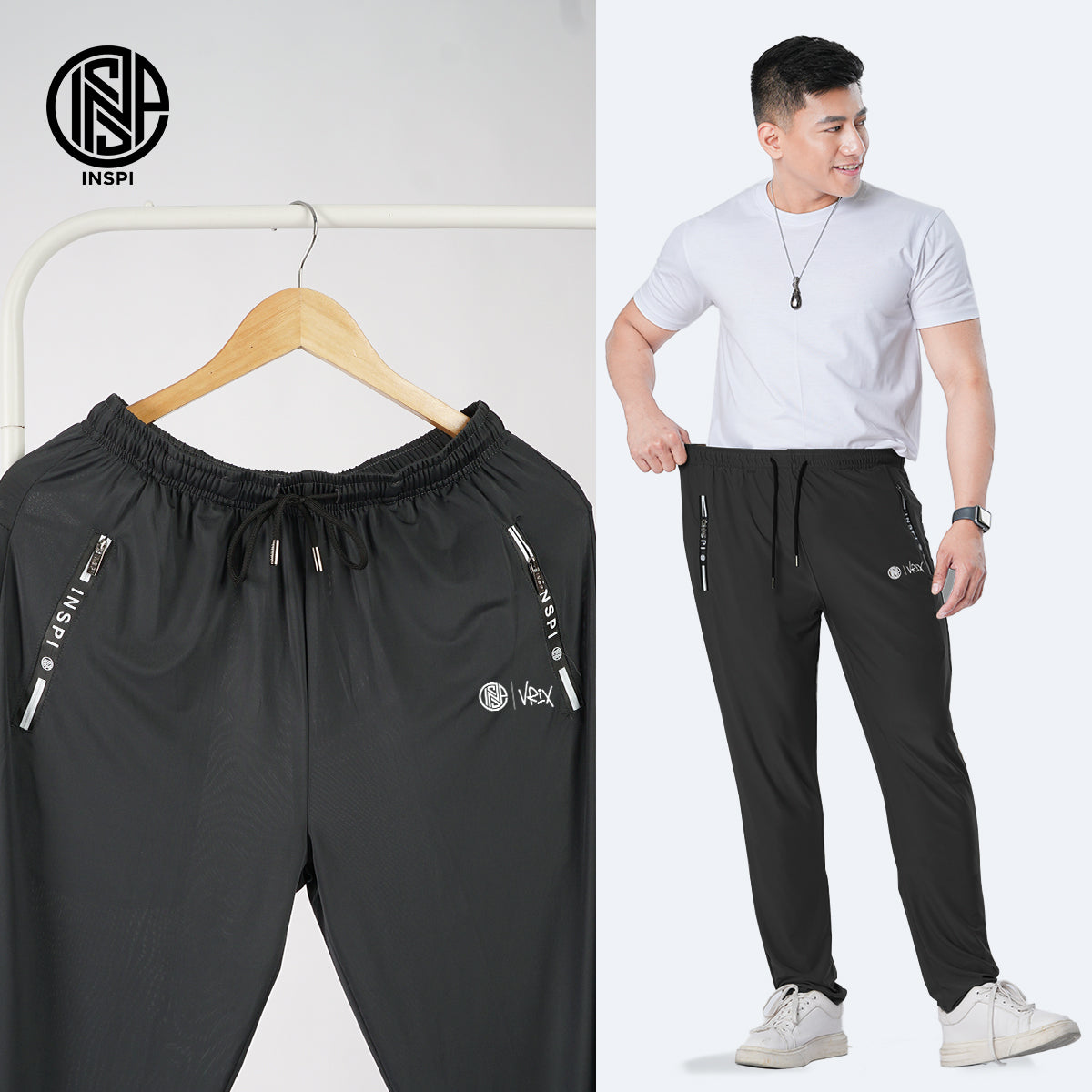 INSPI x Vrix Ice Silk Pants with Drawstring and Pockets Gray