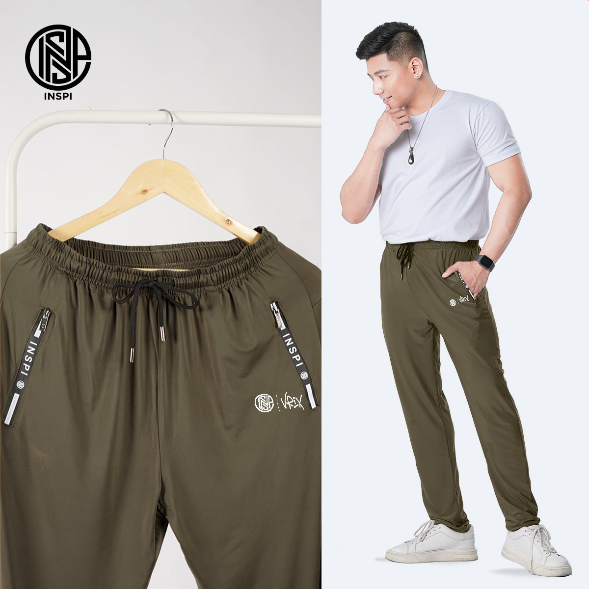 INSPI x Vrix Ice Silk Pants with Drawstring and Pockets Light Brown