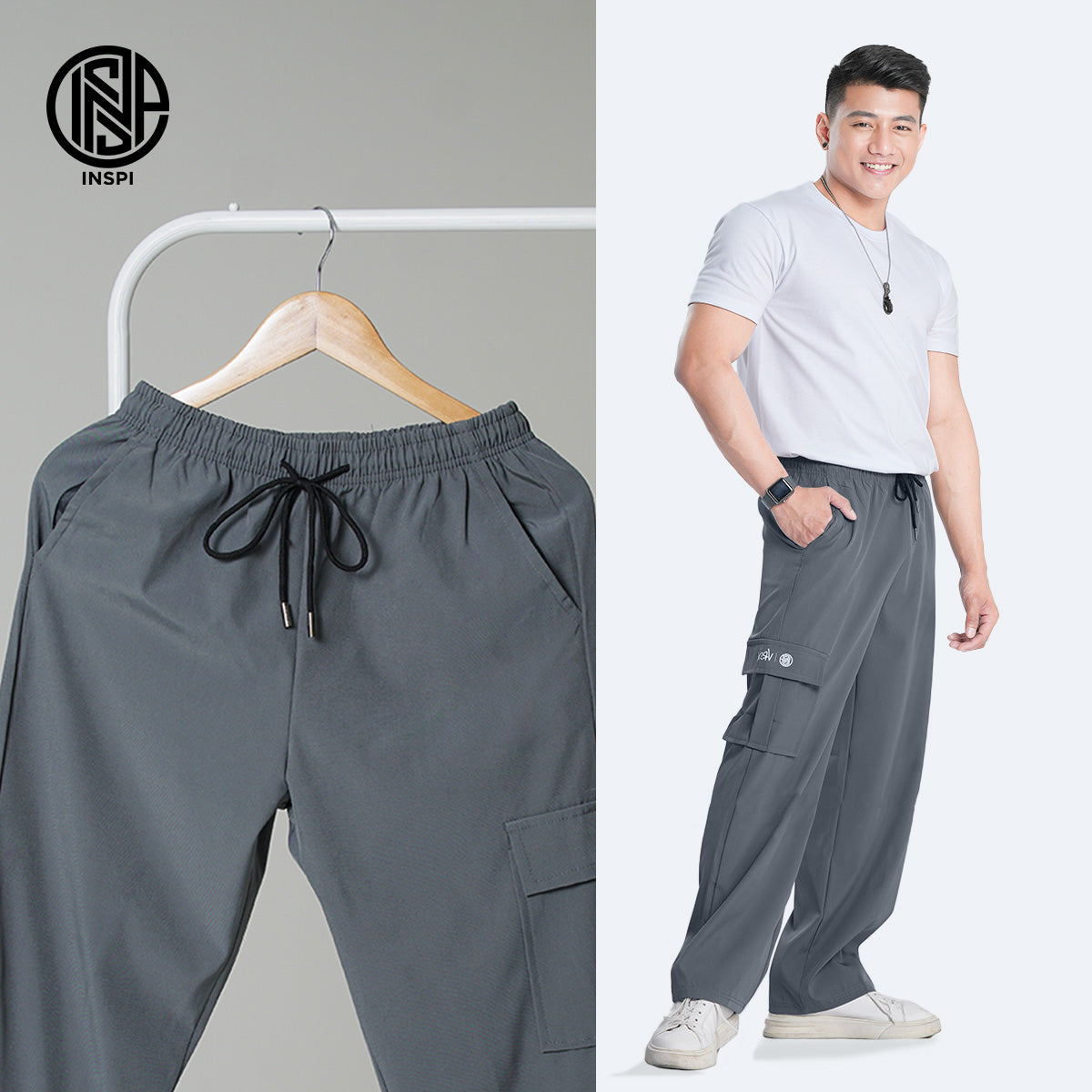 INSPI x Vrix Cargo Pants with Drawstring and Pockets.