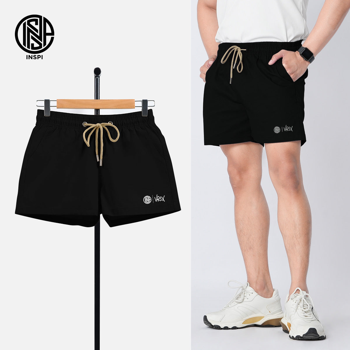 INSPI x Vrix Twil Shorts with Drawstring and Pockets Black