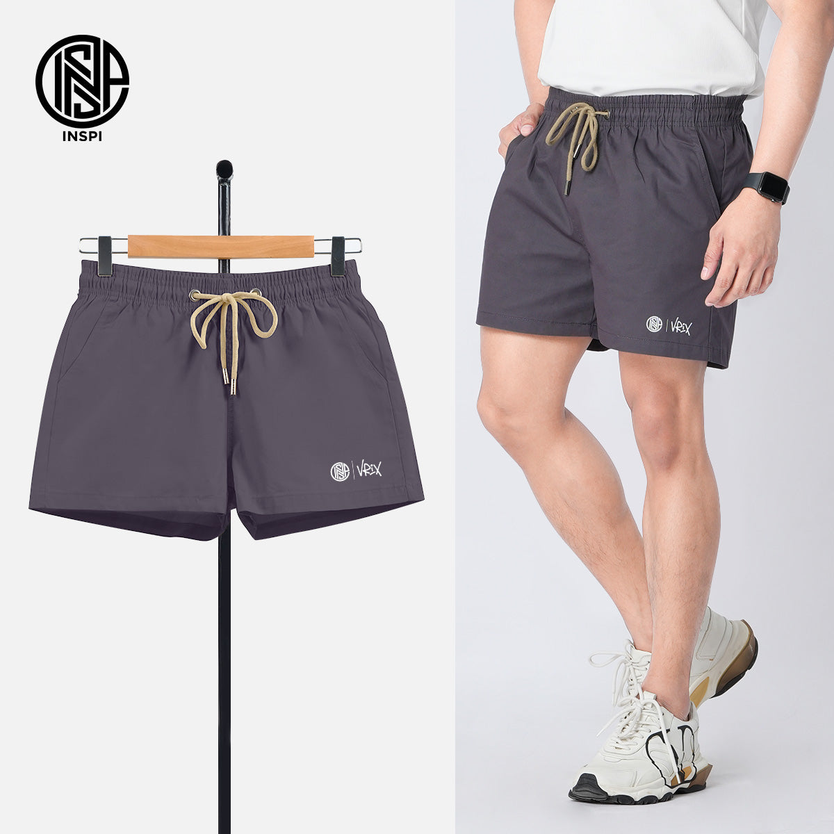 INSPI x Vrix Twil Shorts with Drawstring and Pockets Dark Gray