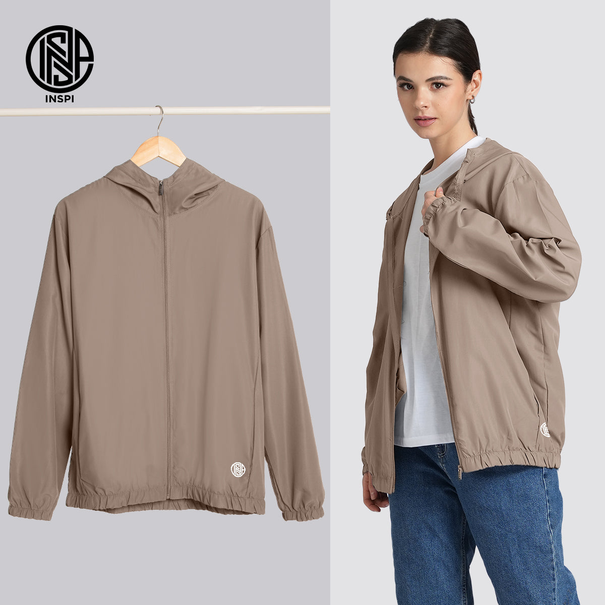 INSPI Originals Windbreaker Bomber Jacket for Men & Women w/ Zipper & Pockets Quick-Dry Hoodies Plain Motorcycle Coat 8