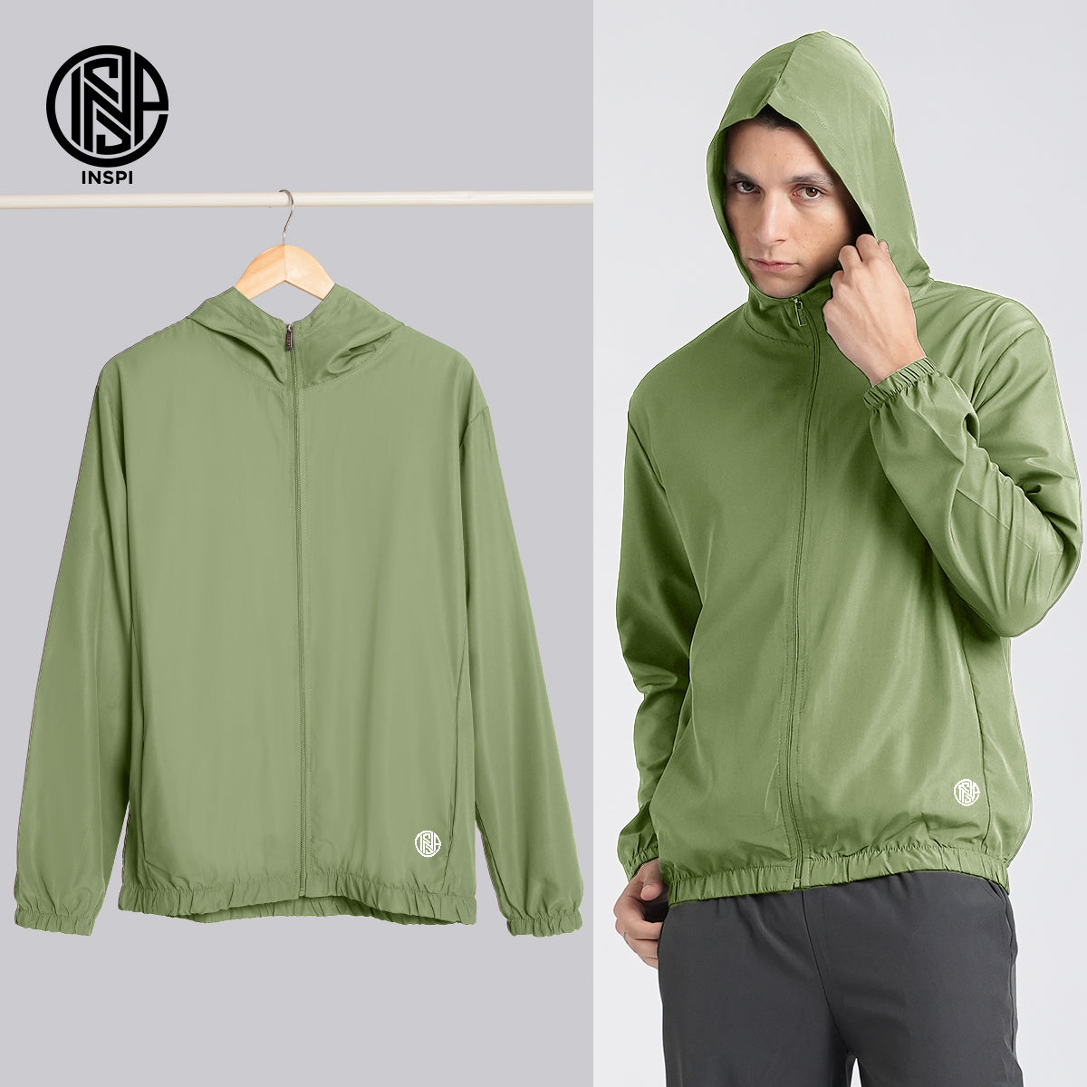 INSPI Originals Windbreaker Bomber Jacket for Men & Women w/ Zipper & Pockets Quick-Dry Hoodies Plain Motorcycle Coat 8