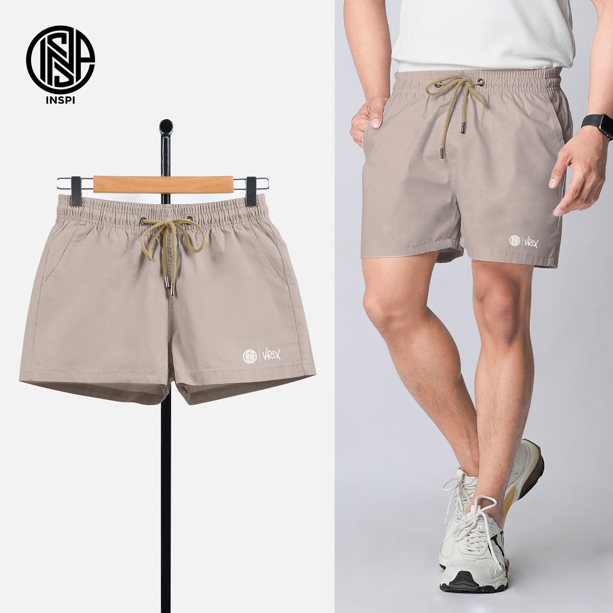 INSPI x Vrix Twil Shorts with Drawstring and Pockets Light Khaki