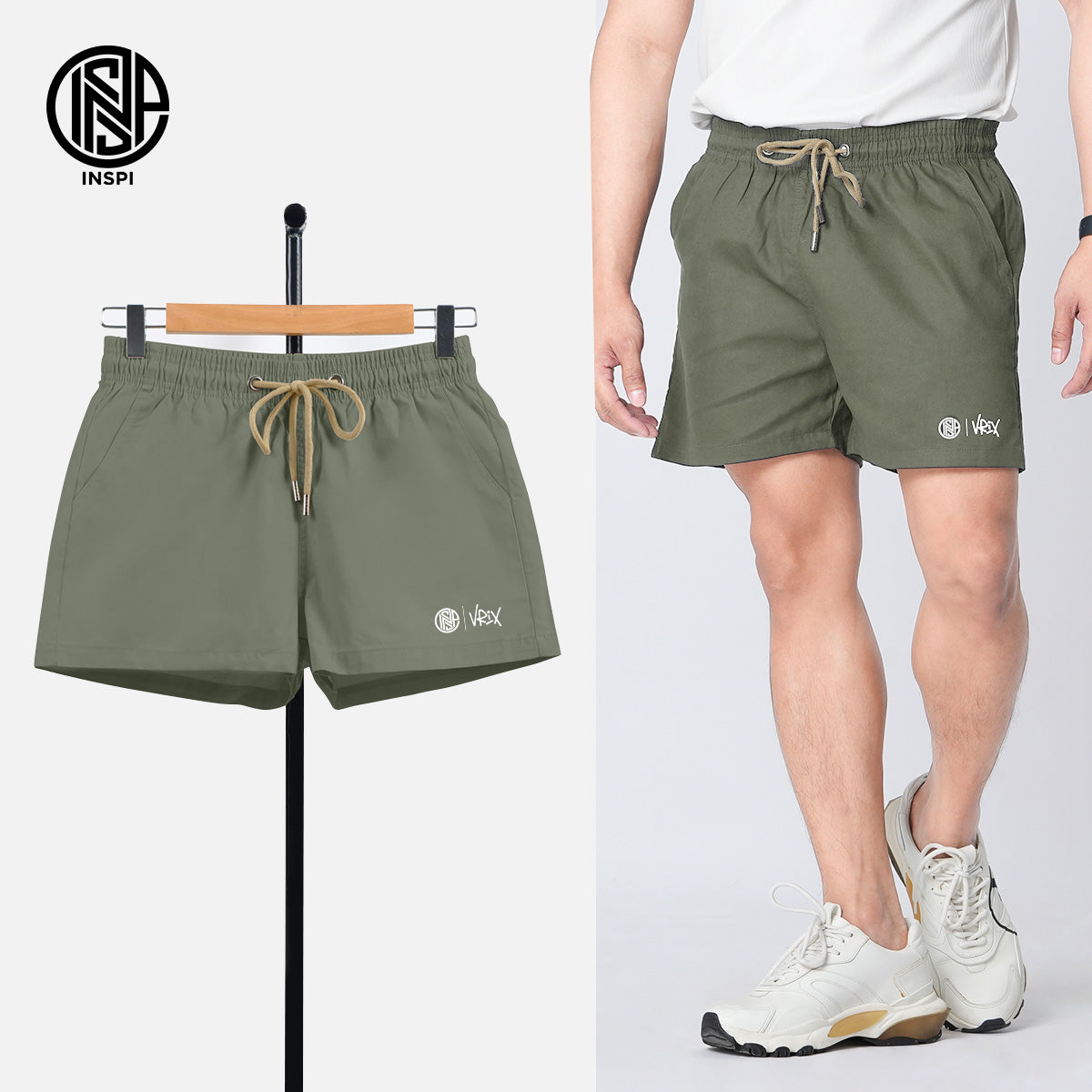 INSPI x Vrix Twil Shorts with Drawstring and Pockets Light Olive