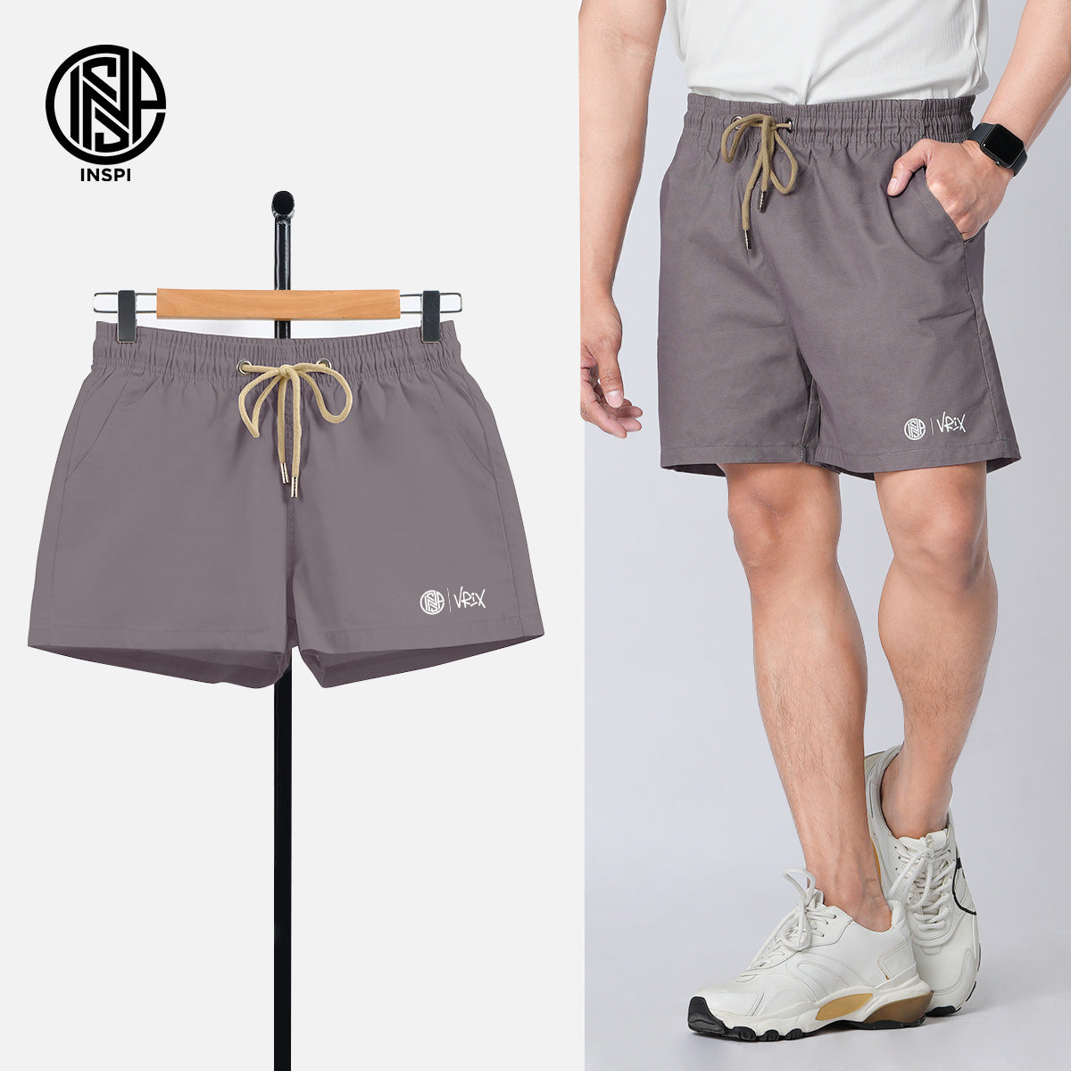 INSPI x Vrix Twil Shorts with Drawstring and Pockets Mocha