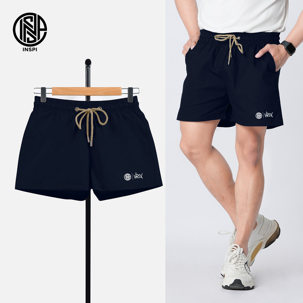 INSPI x Vrix Twil Shorts with Drawstring and Pockets Navy Blue