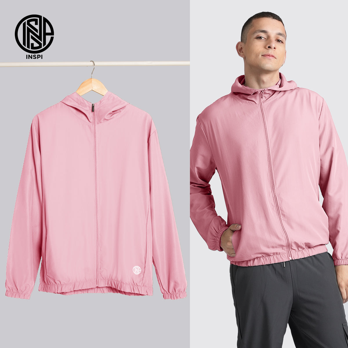 INSPI Originals Windbreaker Bomber Jacket for Men & Women w/ Zipper & Pockets Quick-Dry Hoodies Plain Motorcycle Coat 8
