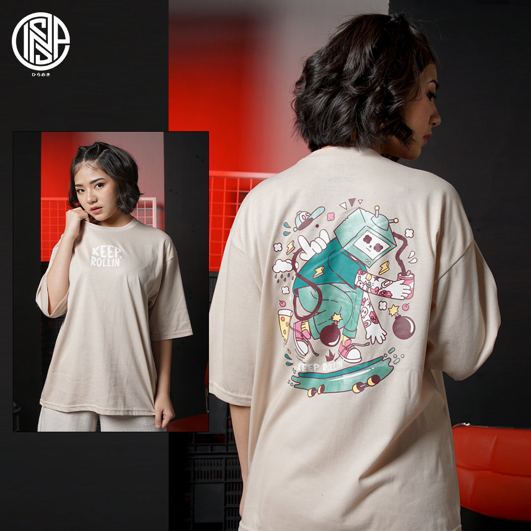 INSPI Skater Oversized Keep Rollin Tshirt for Men Trendy Tops for Women Couple Shirt Plus Size Top Graphic Tees