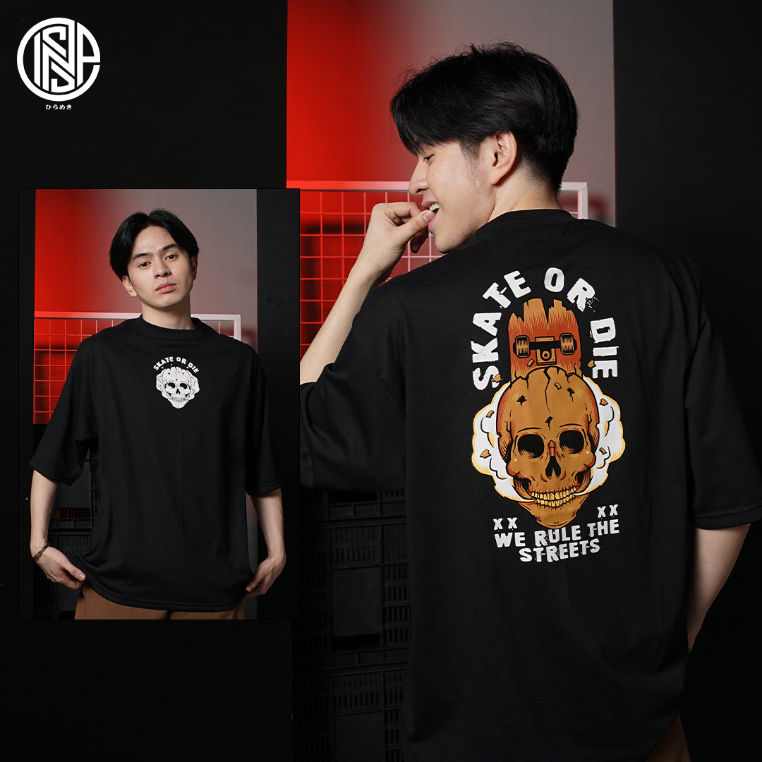 INSPI Skater Oversized Skate or Die Tshirt for Men Trendy Tops for Women Couple Shirt Plus Size Top Graphic Tees